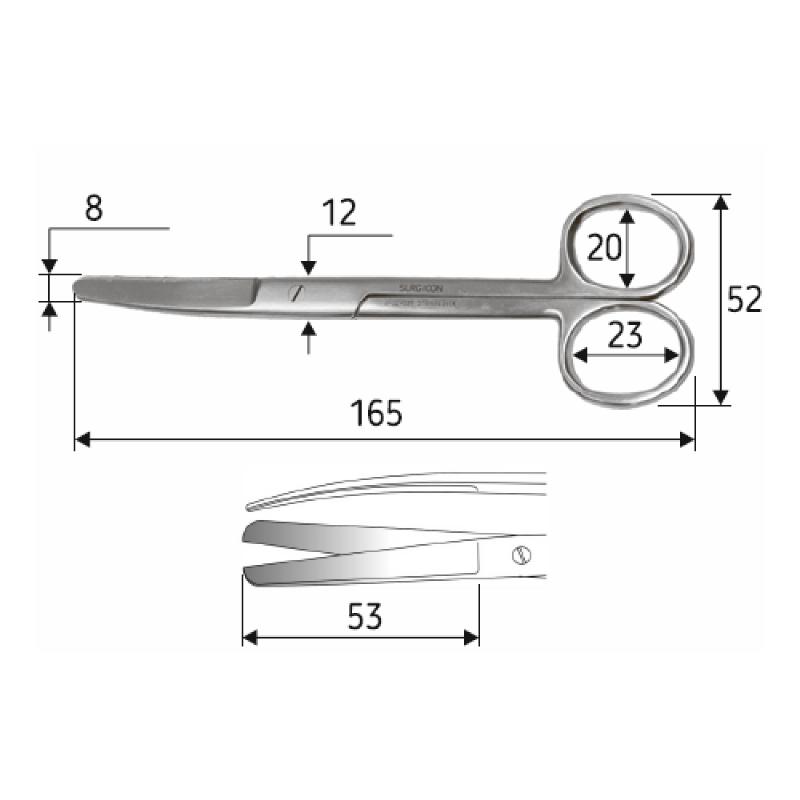 Ножиці J-22-029 хірургічні 16,5 см тупий/тупий, вигнуті.